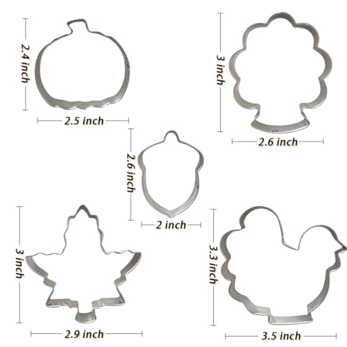 Thanksgiving Cookie Cutters Set 5Pcs Sturdy Fall Biscuit Cutters (Thanksgiving)