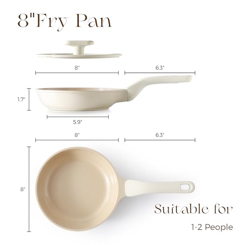 Nonstick Ceramic Frying Pan with Lid (8" W/Lid / Coconut White)