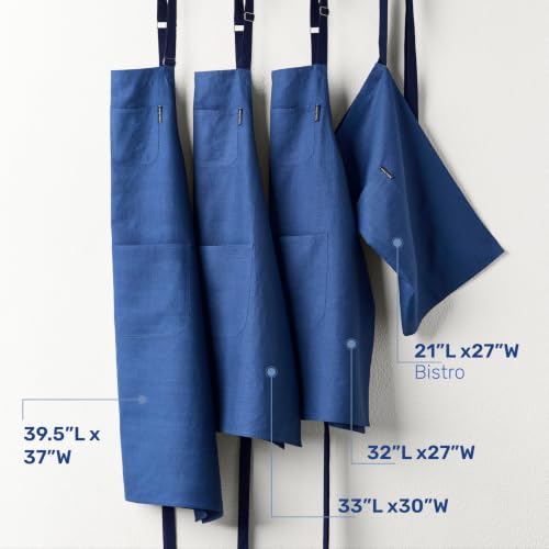 100% Pure Linen Apron (Blue / Navy / 39.5 X 37 Inch)