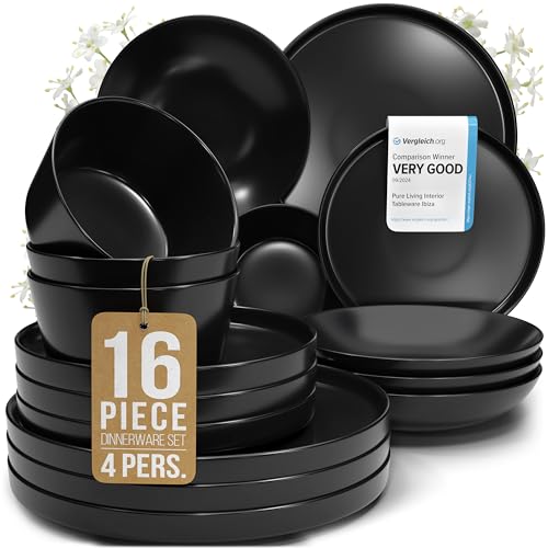 16 Piece Black Dinnerware Set for 4 (Matte Black / Set for 4 (16pcs))