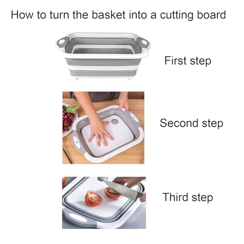 Camping Collapsible Cutting Board Dish Basin BBQ Prep Tub Camp Sink Dish Washing Station Multifunctional Storage Basket (Grey white)
