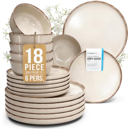 18 Piece Stoneware Dinnerware Set for 6 (Rustic / Beige / Set for 6 (18pcs))