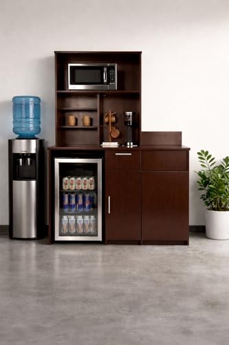 Fridge Space Hutch Cabinet with Microwave Space and Trash Bin (54" W – Trash + Fridge + Hutch)