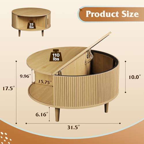 31.5" Round Coffee Table with Storage (Round_oak / 31.5" Round)
