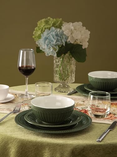Ceramic Plates and Bowls Sets (Dark Green / Service for 4)