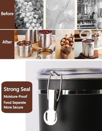 Stainless Steel Food Container with Clear Lids Airtight Storage Container Stackable Small Canisters Kitchen Pantry Storage for Cereal (Black)