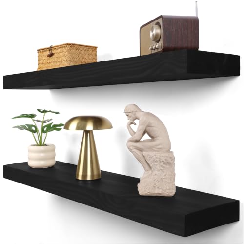 Wood Floating Shelves Set of 2 (Black / 36'' x 8''x 2''(set of 2）)