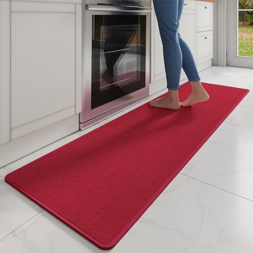 Long Kitchen Runner Rugs Kitchen Mat Non Slip Washable Red 17"x71" (8.4 Sq Ft)