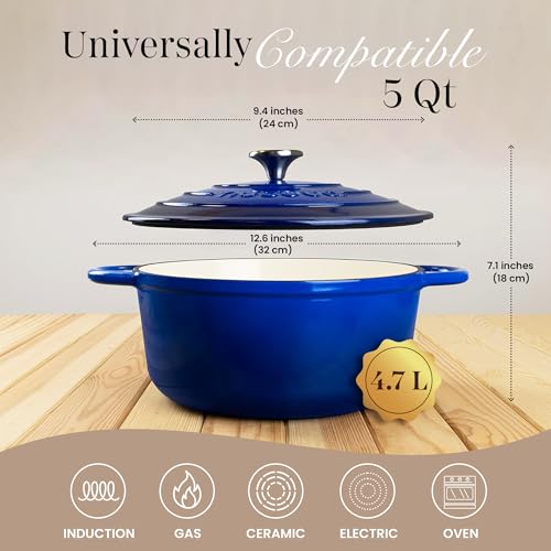 Cast Iron Pot with Lid (Dark Blue / 5-Quart - Deep)