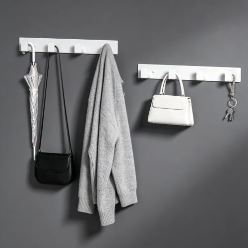 Stainless Steel Wall Coat Rack (White / 4 "L" Hooks, 2PACK)