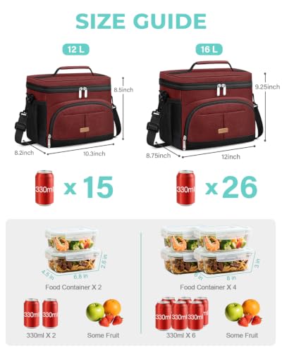 Lunch Box for Men Women Insulated Lunch Tote Cooler Bag Lunchbox (Wine / Large)