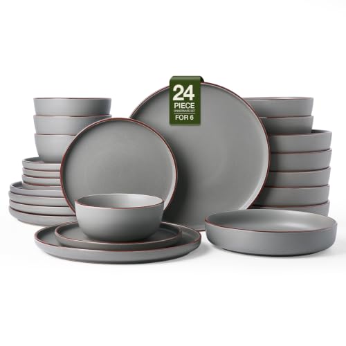 Mercury 24 Piece Dinnerware Set with Pasta Bowls (Dark Gray / Service for 6 (Include Pasta Bowls))