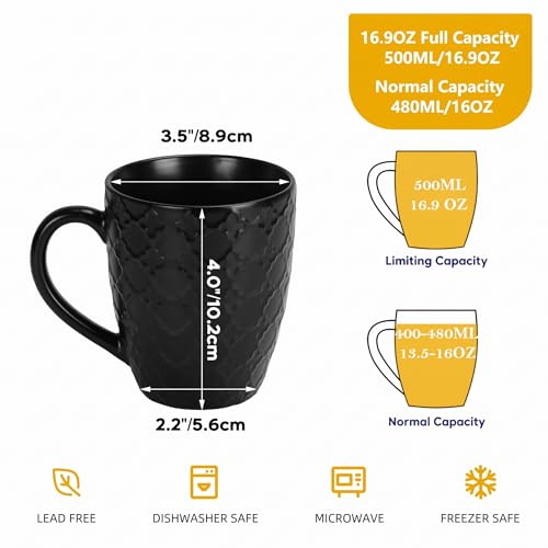 16 OZ Black Coffee Mugs Set of 6 (16 OZ / Black Coffee Mugs)