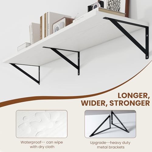 48W x 12D Deep Floating Shelves Set of 2 White (White With Black Metal Bracket / 48wx12dx5.8h)