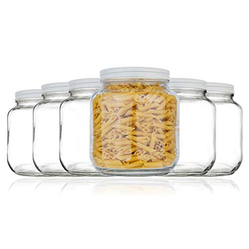 6 Pack Half Gallon Glass Mason Jar Wide Mouth with Airtight Metal Lid (White Lid)