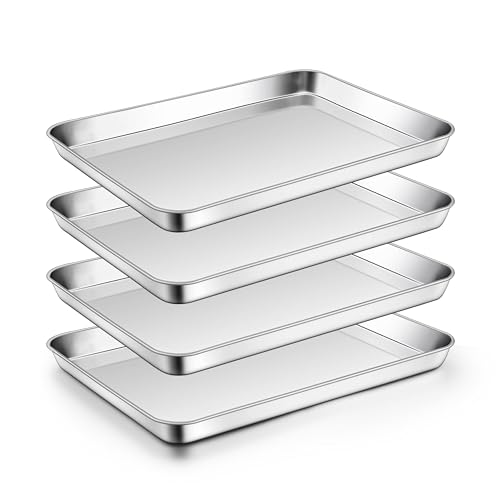 4 Pack 9 x 13 Inches Stainless Steel Quarter Sheet Baking Pan Set (12.4x9.7x1)
