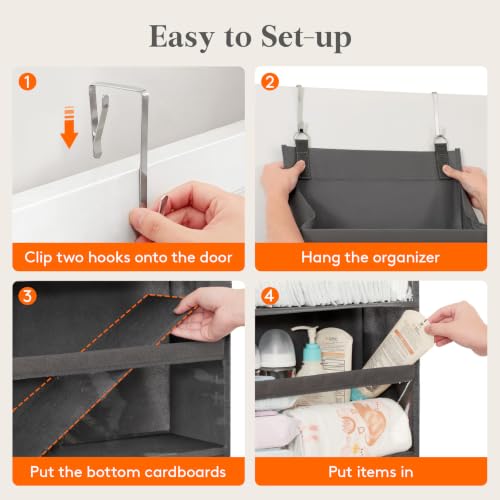 1 Pack Over the Door Organizer 4 Section Hanging Storage (Dark Gray / 4 Section)