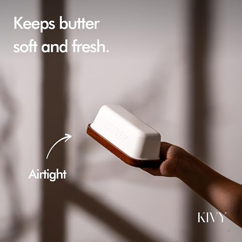 Ceramic butter dish with airtight lid that keeps butter soft (Ceramic - Acacia)