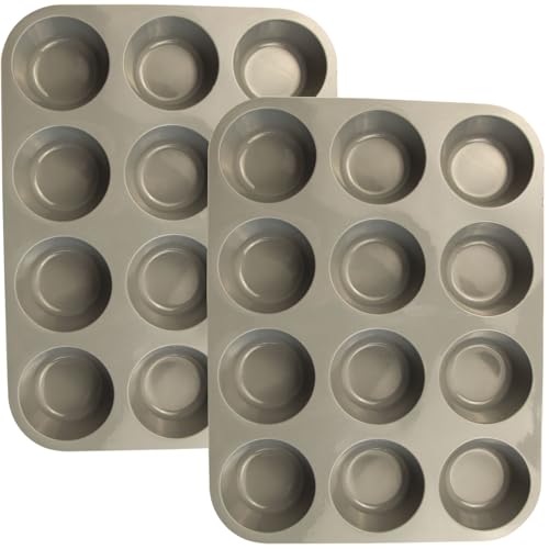 12 Cups Silicone Mini Muffin Pan Set (Set of 2--12 Cups (Grey+Grey))