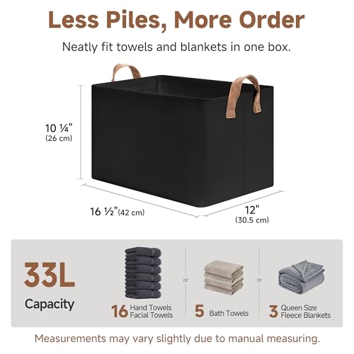 Closet Storage Bins (Black / 16 ½" L x 12" W x 10 ¼" H)