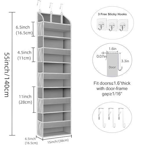 2 Pack Over the Door Storage Organizer (2 Pack / Light Gray)