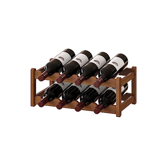 Bamboo Wine Rack Wine Storage Cabinet Shelf 8 Bottle Wine Racks Countertop Sturdy for Kitchen Dining Room Pantry (Brown / 2 Tier)