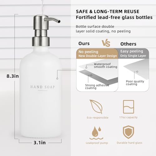 Glass Soap Dispenser (White Bottle/Brushed Silver Pump + Tray + Funnel)