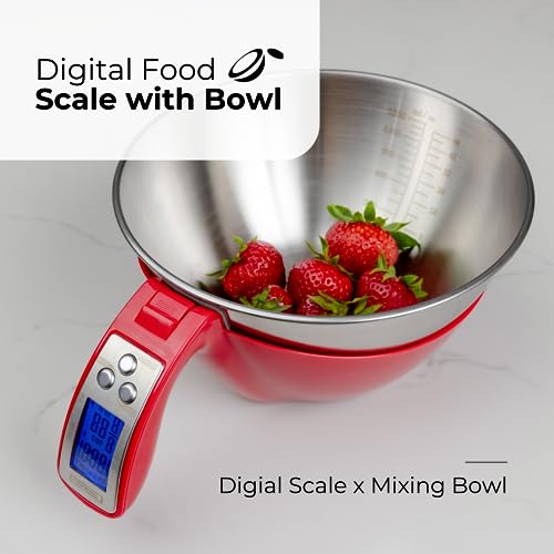 Digital Kitchen Food Scale with Bowl (Red)