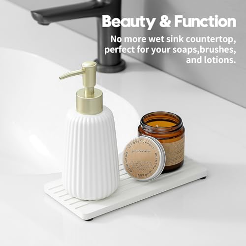 2PCS Diatomite Quick Stone Drying Tray Mat for Bathroom & Kitchen Counter (2 Pcs - Natural White / 8"x 3.8")
