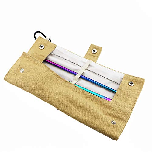 Reusable Travel Utensils (Khaki Pouch / Rainbow-C)