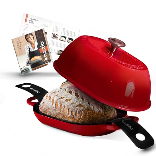 Enameled Cast Iron Dutch Oven for Professional Sourdough Bread Baking (Red)