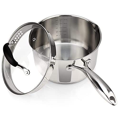 3.5 Quart Stainless Steel Saucepan with Glass Strainer Lid
