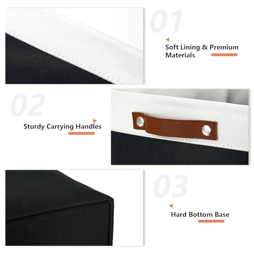Large Storage Baskets Fabric Storage Bins (White&Black / XL-16"x 12"x12")