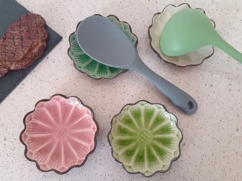 Ceramic Spoon Rest for Stove Top (Cracks Deco, Pink)
