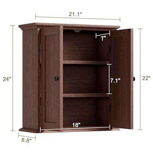 Bathroom Wall Cabinet with 2 Doors (Walnut / 8.8"D x 21.1"W x 24"H)