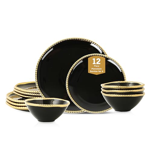 Christian Siriano Akoya Porcelain Dinnerware Set (Black / 12-Piece - Service for 4)