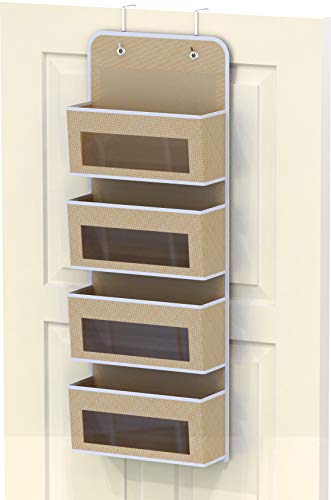 4 Clear Window Pocket Over Door Hanging Organizer (4 Pockets / Beige)