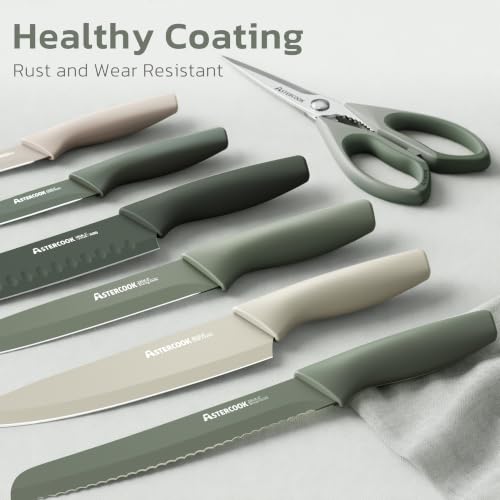 Knife Set 13 Pieces Kitchen Knives Set with Healthy Anti (Green)