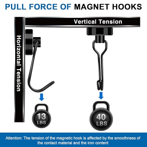 Magnetic Hooks Magnet Hook for Cruise Cabins Fridge 40LBS 6Pack (Black / 0.79in)
