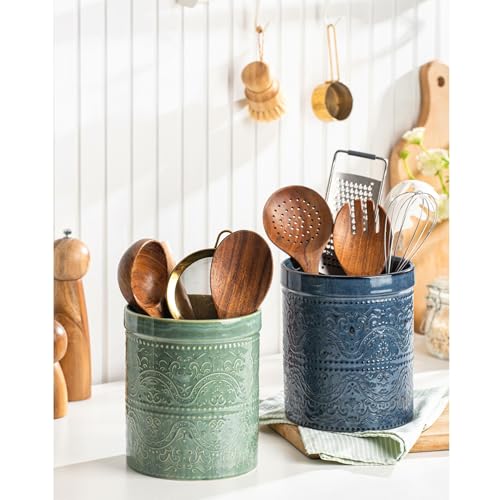 Kitchen Utensil Holder (Forest Green (Lace Emboss))