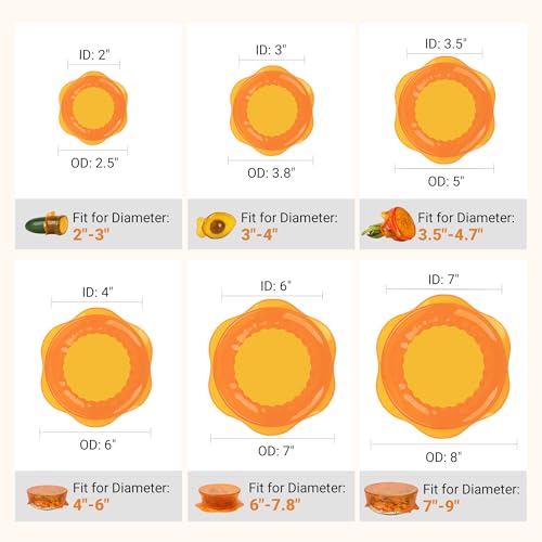 Silicone Stretch Lids for Food Storage in Fridge (6 Pcs Orange)