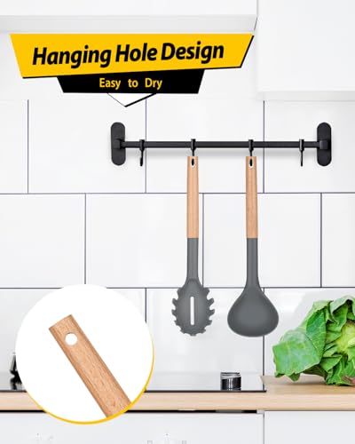 Silicone Soup Ladle and Pasta Spoon Set with Wooden Handle (2 Count)