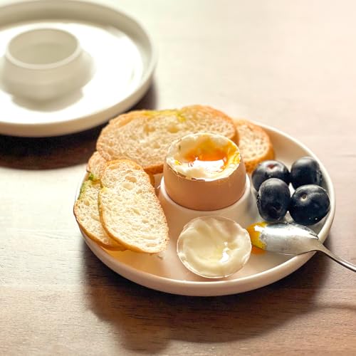 Egg Cup Set 2 Ceramic Holders with Spoons