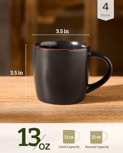 Mercury Coffee Mugs 13 oz (Mercury-Black / 4 Count (Pack of 1))