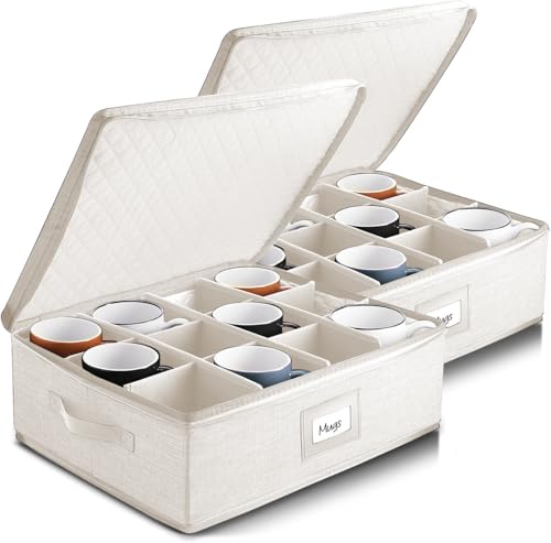 Hard Shell Mug Organizer (Cream / 2 Pack Cup Storage)