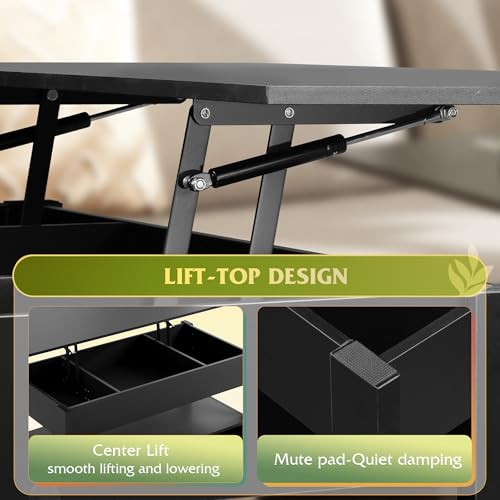 Lift Top Coffee Table with 2 Drawers (Rustic Black / 39" with Drawer)