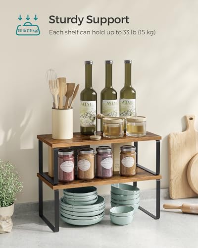 Cabinet Organizer Shelf (Black + Natural / 2*L (5.4"H) + 2*L (6.2"H))