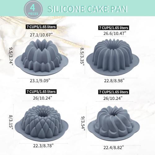 4 Pieces Silicone Cake Pan (4pcs waterfall cake pan(7 Cups))