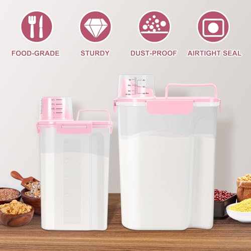 2 Pack Airtight Rice Container 5 Lbs +10 Lbs (Pink 3+6Qt)