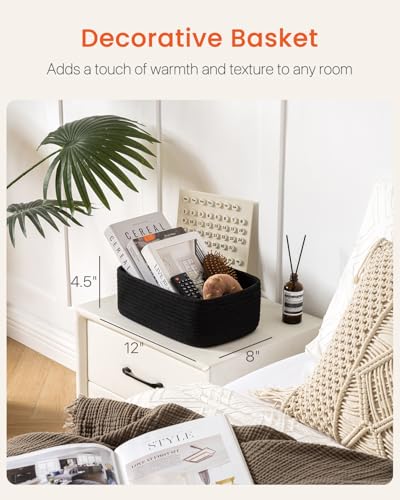 Small Woven Storage Basket for Organizing (Black / 12"L x 8"W x 4.5"H)